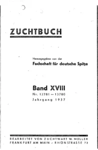 1937 Zuchtbuch
Eintragungsjahre 1936 bis 1937 (Bd. XVIII)
Fachschaft für deutsche Spitze